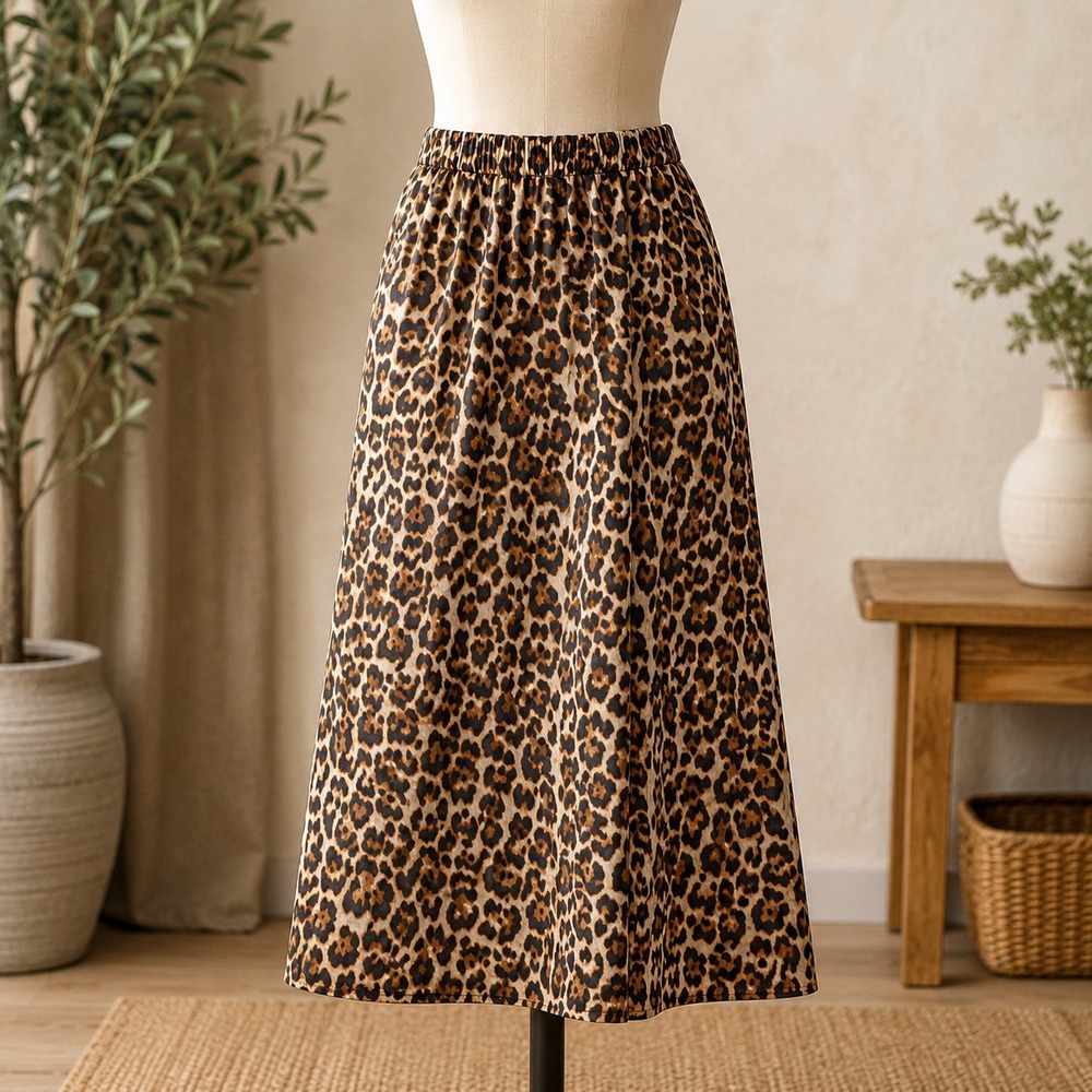 NWT Cupshe Maxi Skirt  Medium Brown Leopard Print‎ Satin High Waist Side Zip